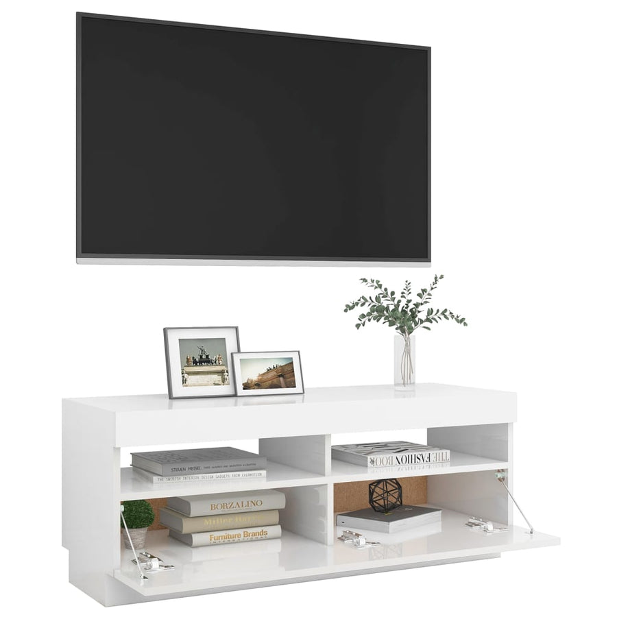 Tv-Meubel Met Led-Verlichting 100 x 35 x 40 cm Hoogglans wit