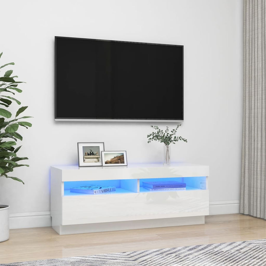 Tv-Meubel Met Led-Verlichting 100 x 35 x 40 cm Hoogglans wit