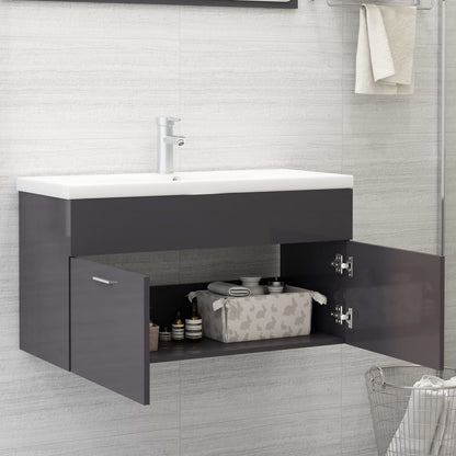 Wastafelkast 90X38,5X46 Cm Spaanplaat 90 x 38.5 x 46 cm Hoogglans grijs
