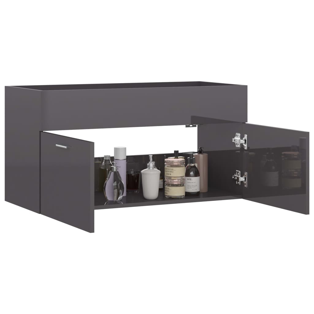 Wastafelkast 90X38,5X46 Cm Spaanplaat 90 x 38.5 x 46 cm Hoogglans grijs