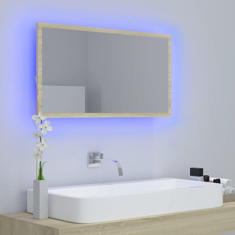 Badkamerspiegel Led 80X8,5X37 Cm Acryl Kleurig Sonoma eiken