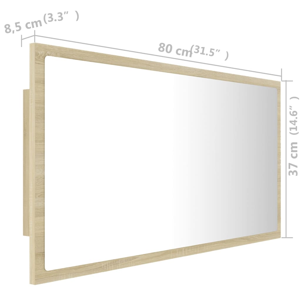 Badkamerspiegel Led 80X8,5X37 Cm Acryl Kleurig Sonoma eiken