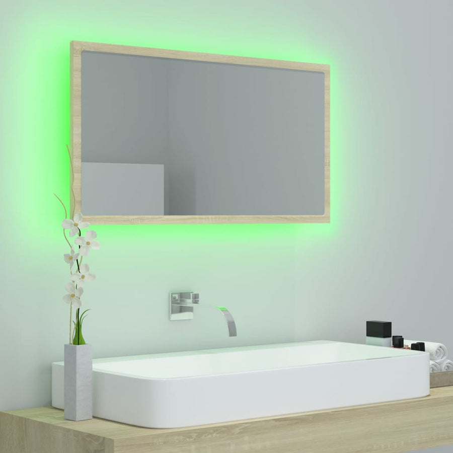 Badkamerspiegel Led 80X8,5X37 Cm Acryl Kleurig Sonoma eiken