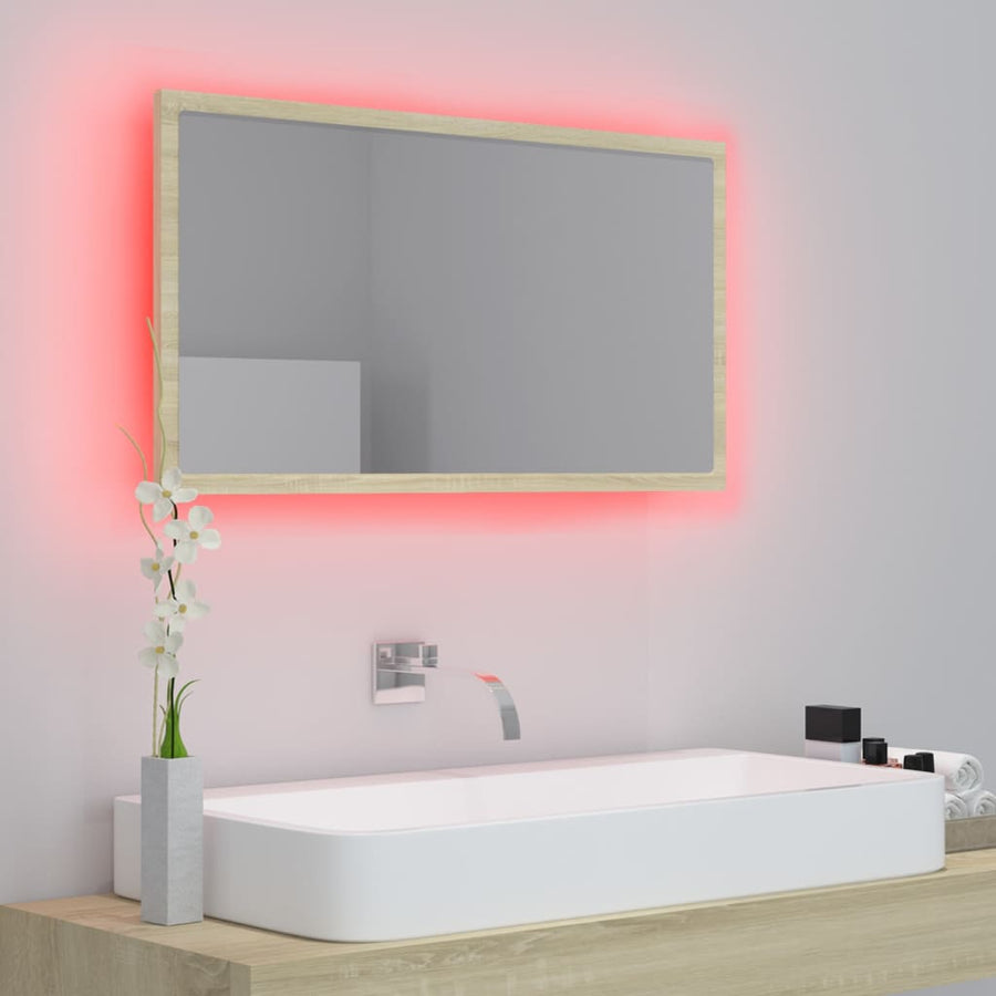 Badkamerspiegel Led 80X8,5X37 Cm Acryl Kleurig Sonoma eiken