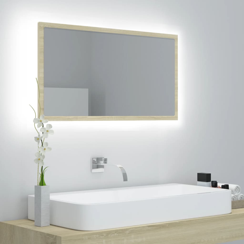 Badkamerspiegel Led 80X8,5X37 Cm Acryl Kleurig Sonoma eiken