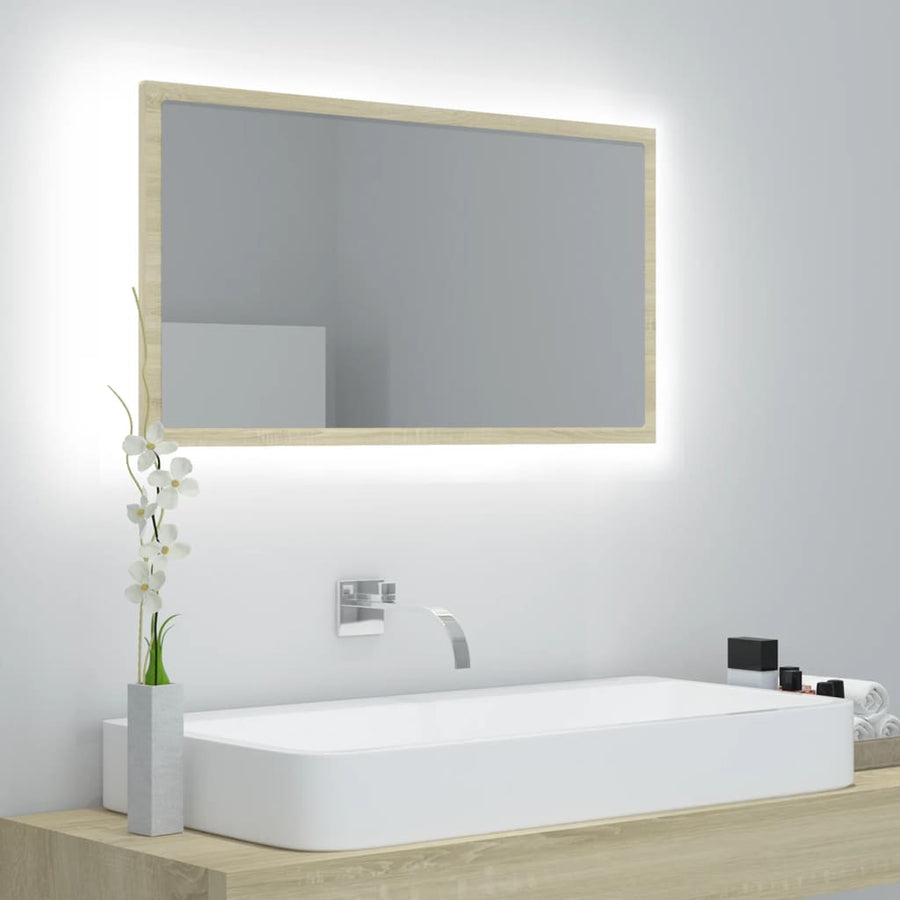 Badkamerspiegel Led 80X8,5X37 Cm Acryl Kleurig Sonoma eiken