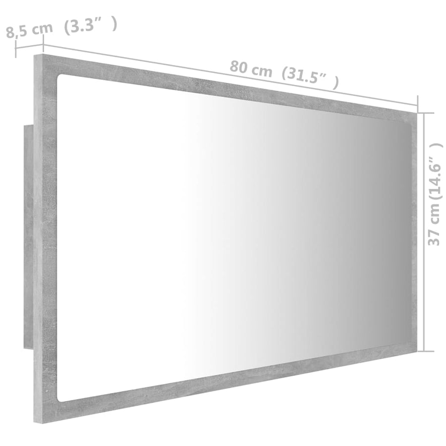 Badkamerspiegel Led 80X8,5X37 Cm Acryl Betongrijs
