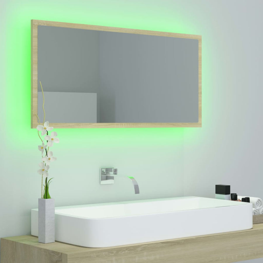 Badkamerspiegel Led 90X8,5X37 Cm Acryl Kleurig Sonoma eiken