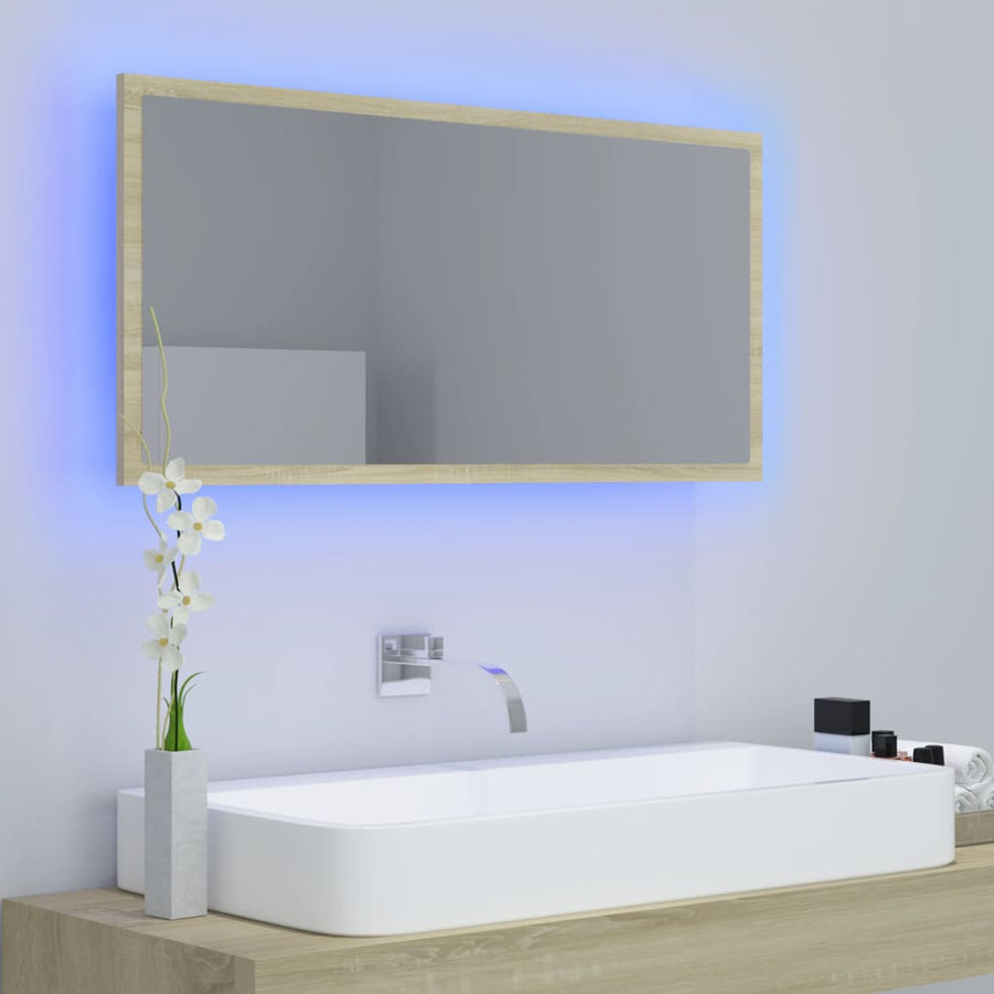 Badkamerspiegel Led 90X8,5X37 Cm Acryl Kleurig Sonoma eiken