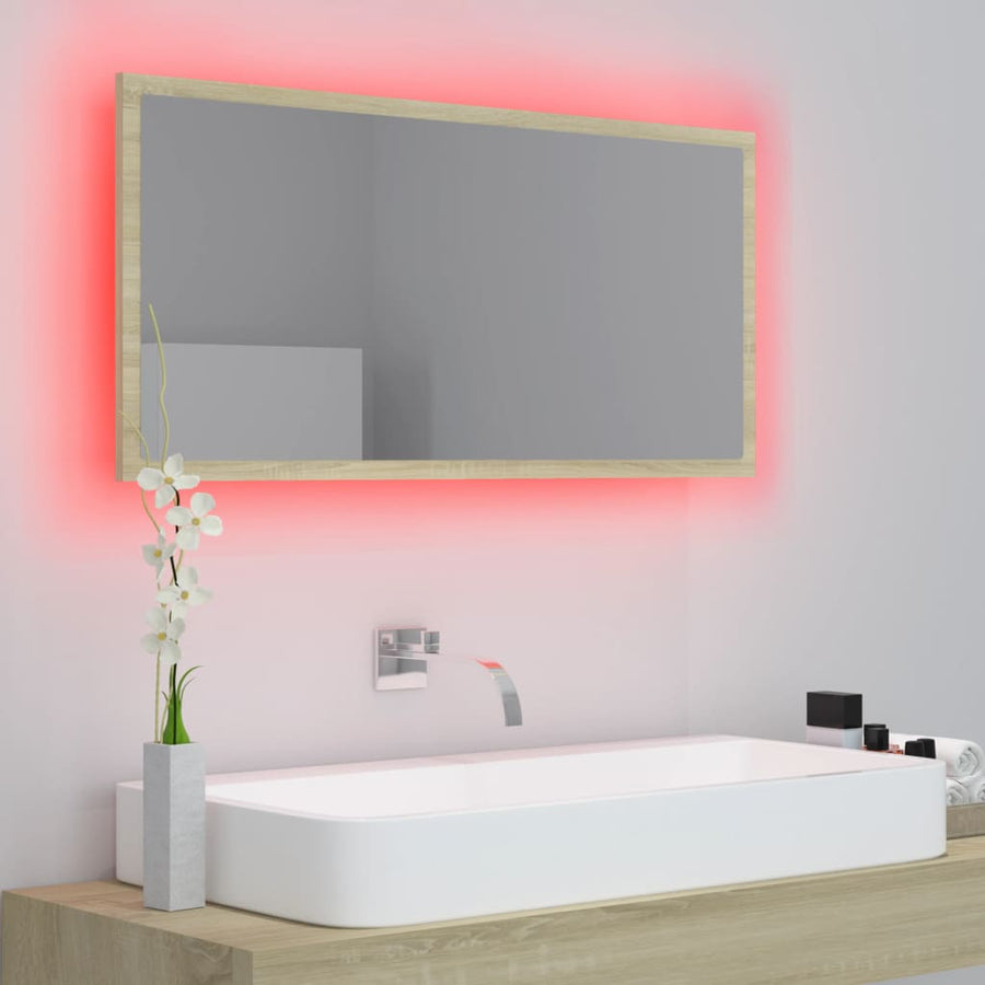 Badkamerspiegel Led 90X8,5X37 Cm Acryl Kleurig Sonoma eiken