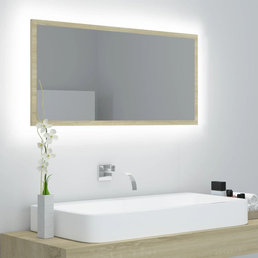 Badkamerspiegel Led 90X8,5X37 Cm Acryl Kleurig Sonoma eiken