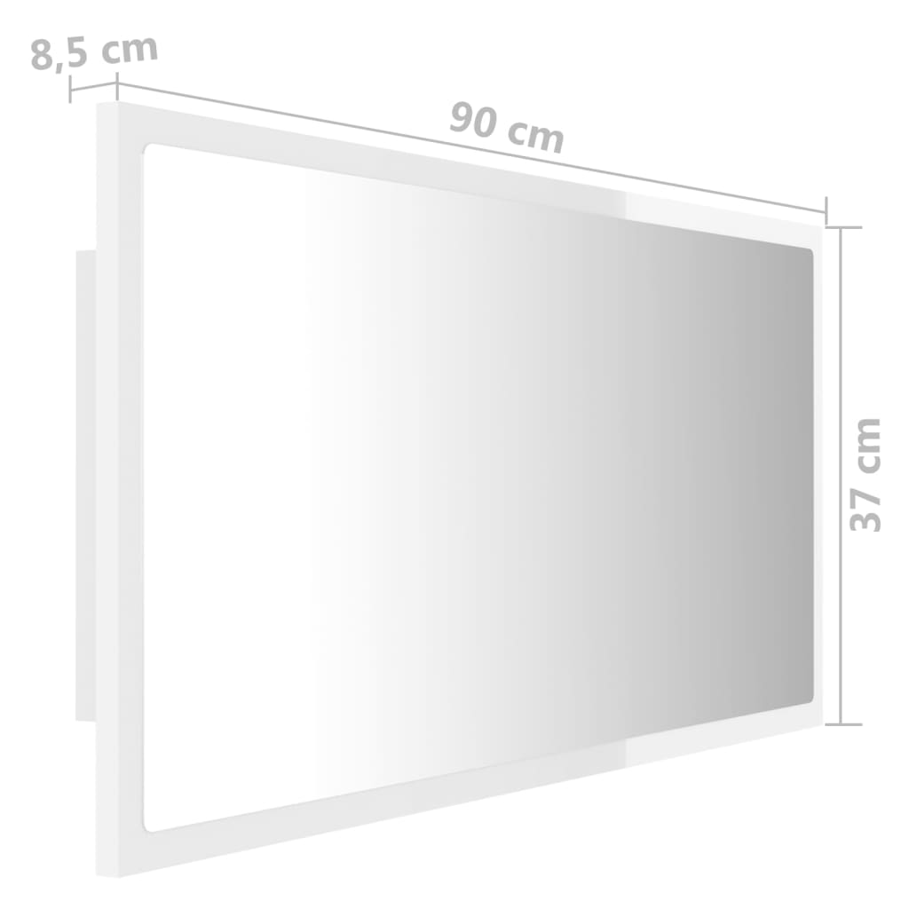 Badkamerspiegel Led 90X8,5X37 Cm Acryl Hoogglans Wit en sonoma eiken