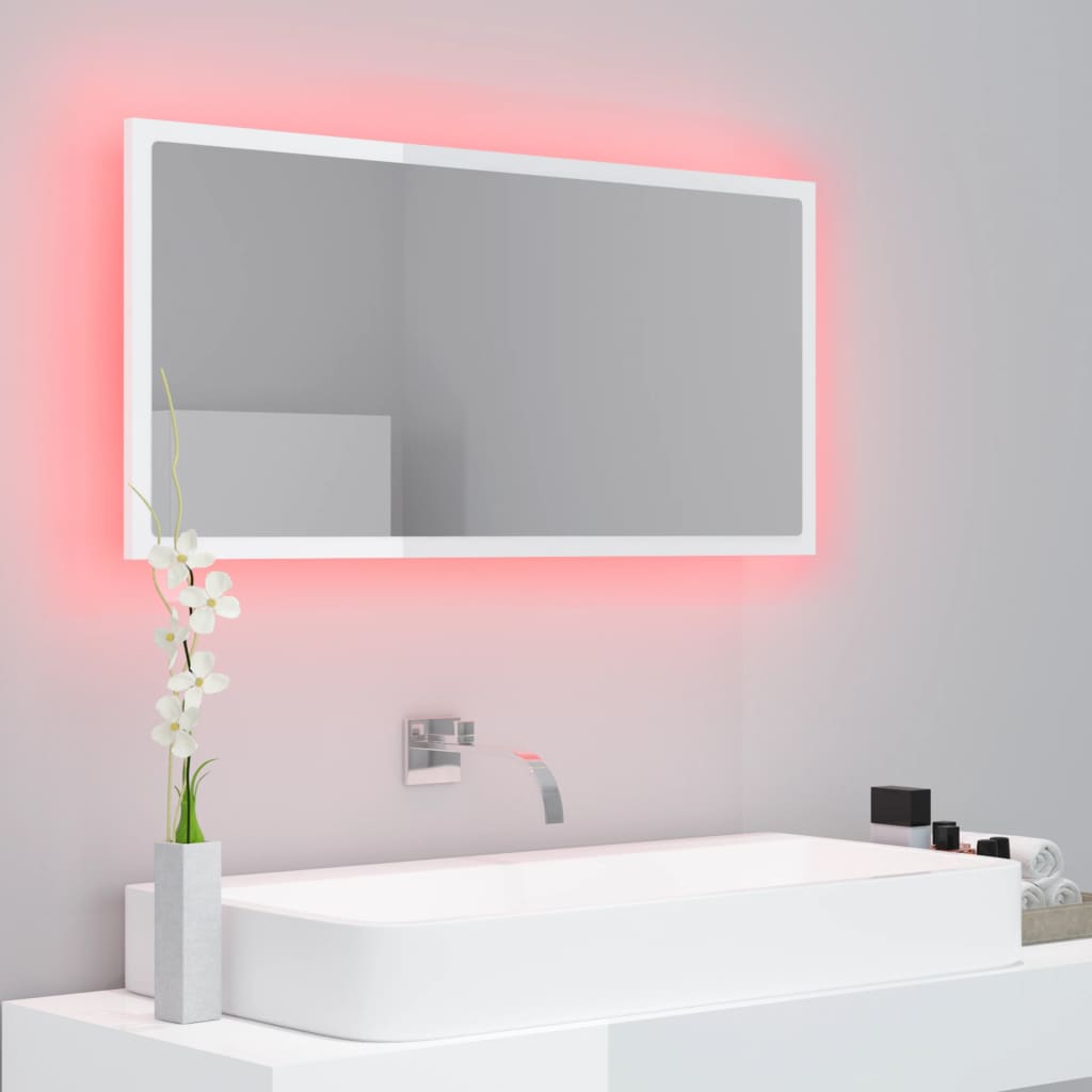 Badkamerspiegel Led 90X8,5X37 Cm Acryl Hoogglans Wit en sonoma eiken
