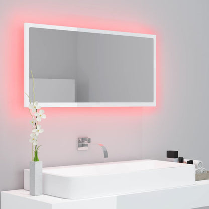 Badkamerspiegel Led 90X8,5X37 Cm Acryl Hoogglans Wit en sonoma eiken