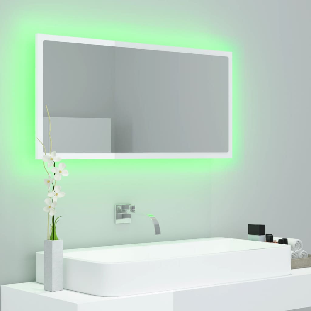 Badkamerspiegel Led 90X8,5X37 Cm Acryl Hoogglans Wit en sonoma eiken