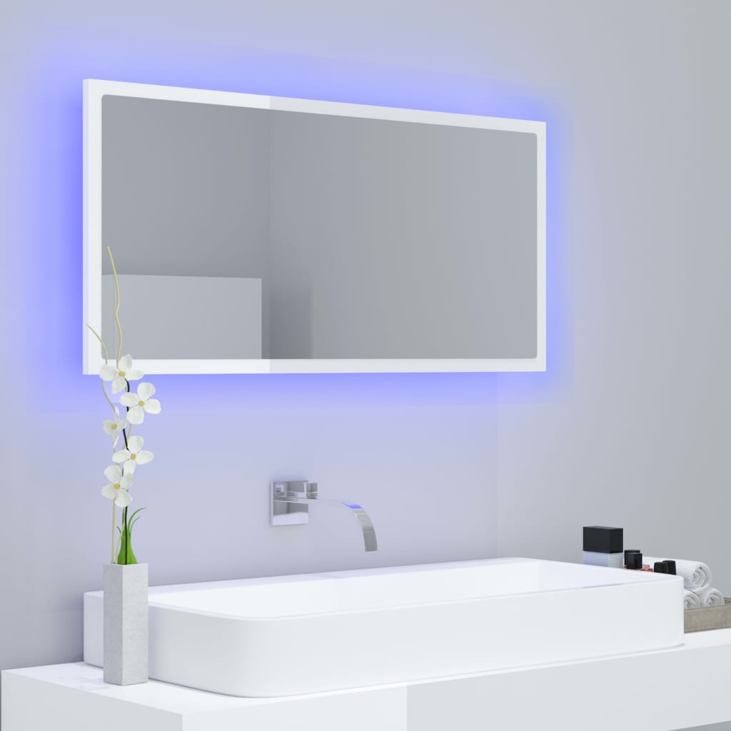 Badkamerspiegel Led 90X8,5X37 Cm Acryl Hoogglans Wit en sonoma eiken