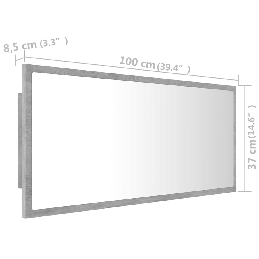 Badkamerspiegel LED 100x8,5x37 cm acryl betongrijs Betongrijs