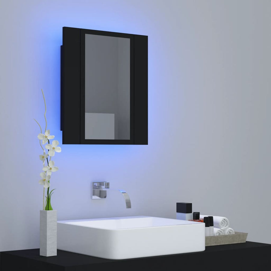 Badkamerkast Met Spiegel En Led 40X2X45 Cm Acryl Zwart