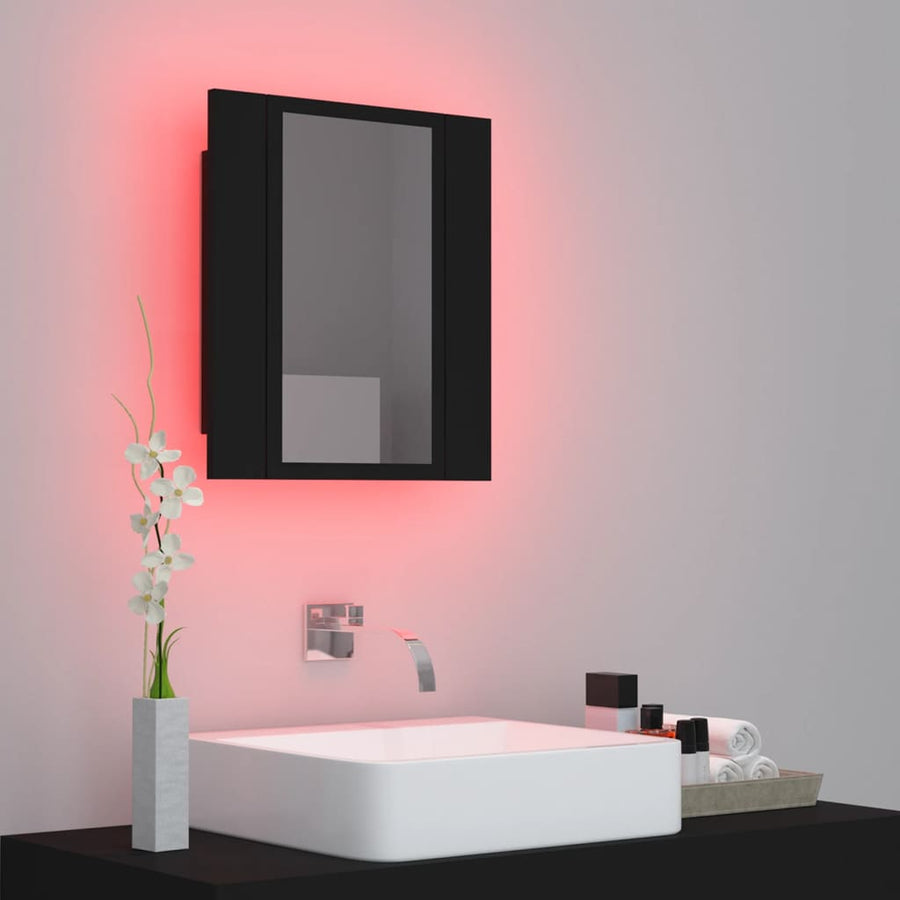 Badkamerkast Met Spiegel En Led 40X2X45 Cm Acryl Zwart