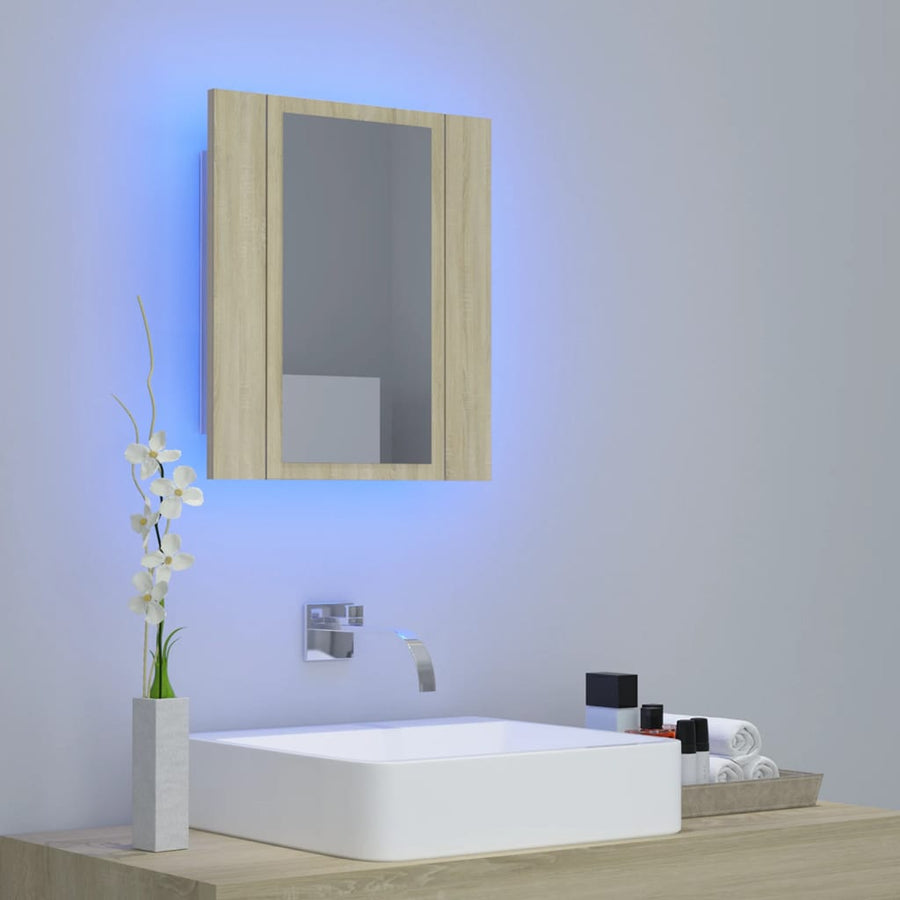 Badkamerkast Met Spiegel Led 40X2X45 Acryl Kleurig Sonoma eiken