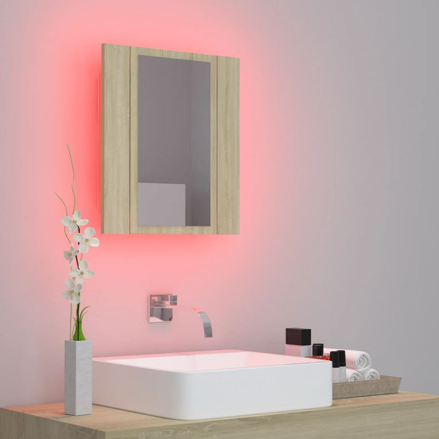 Badkamerkast Met Spiegel Led 40X2X45 Acryl Kleurig Sonoma eiken