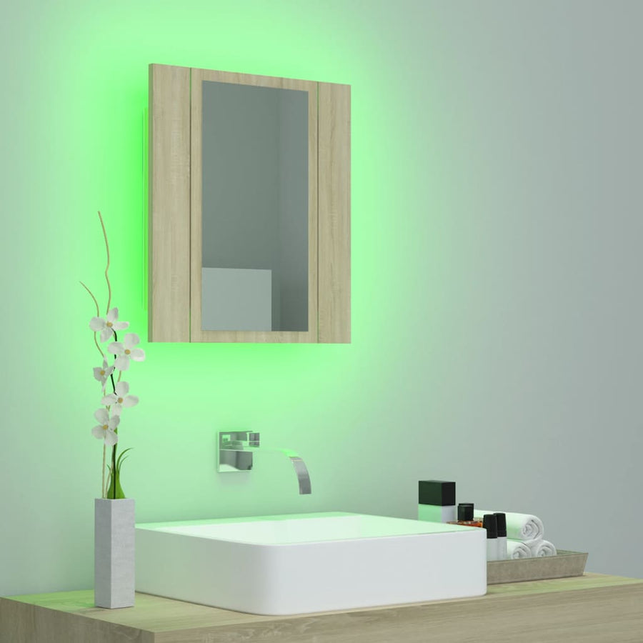 Badkamerkast Met Spiegel Led 40X2X45 Acryl Kleurig Sonoma eiken