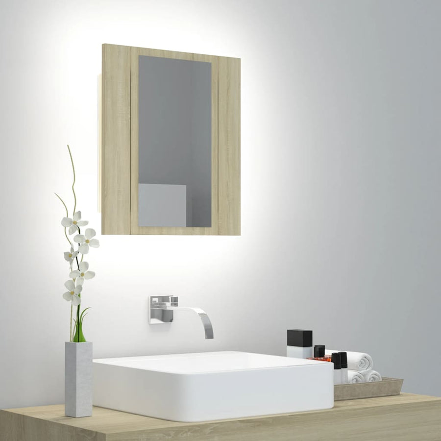 Badkamerkast Met Spiegel Led 40X2X45 Acryl Kleurig Sonoma eiken