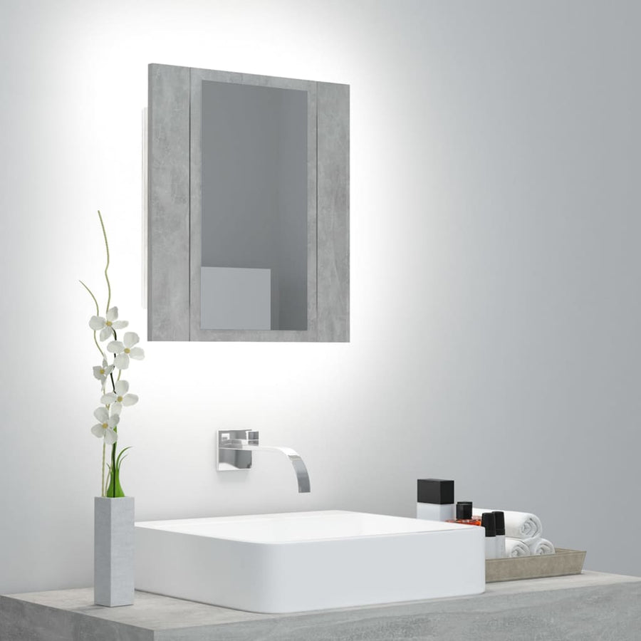 Badkamerkast Met Spiegel En Led 40X2X45 Cm Acryl Betongrijs