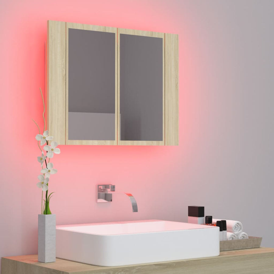 Badkamerkast Met Spiegel Led 60X2X45 Acryl Kleurig Sonoma eiken