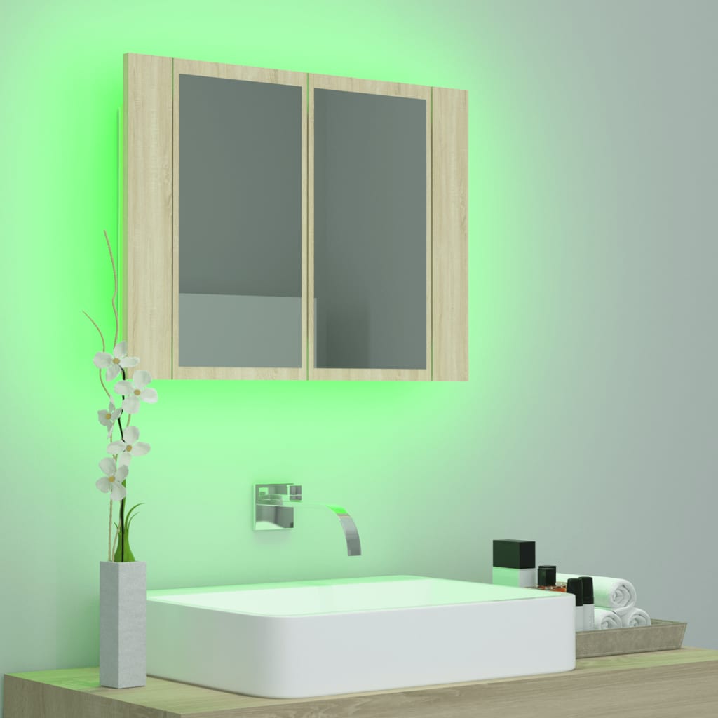 Badkamerkast Met Spiegel Led 60X2X45 Acryl Kleurig Sonoma eiken