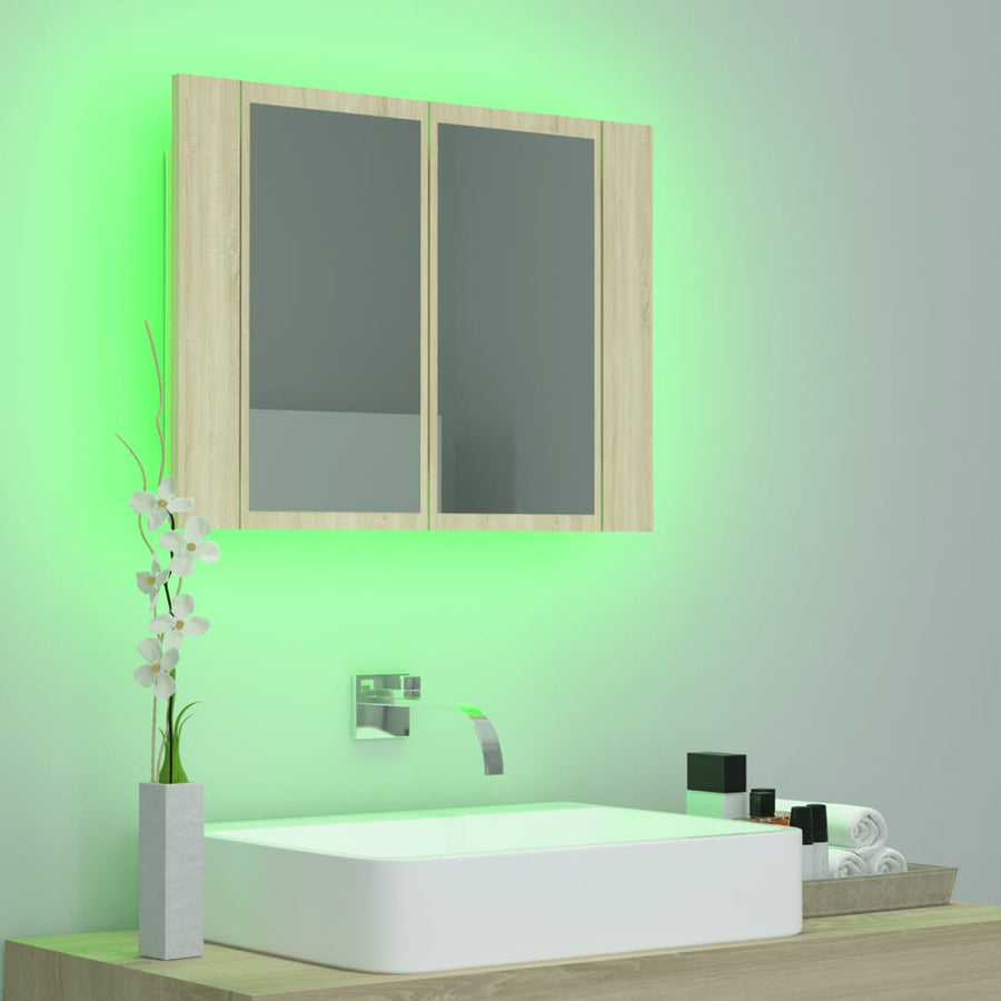 Badkamerkast Met Spiegel Led 60X2X45 Acryl Kleurig Sonoma eiken