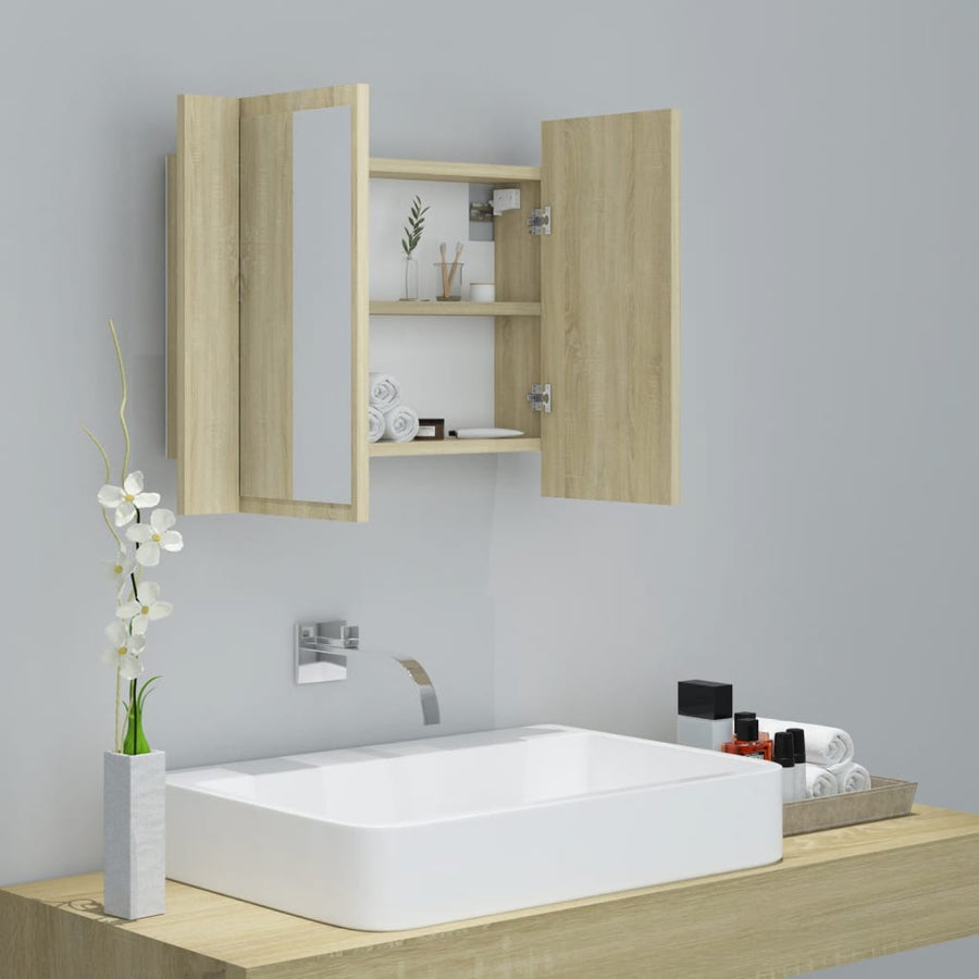 Badkamerkast Met Spiegel Led 60X2X45 Acryl Kleurig Sonoma eiken
