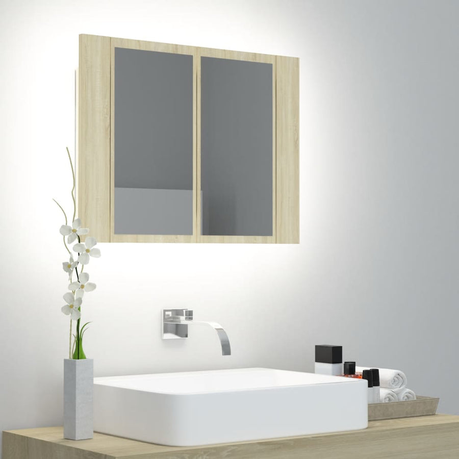 Badkamerkast Met Spiegel Led 60X2X45 Acryl Kleurig Sonoma eiken