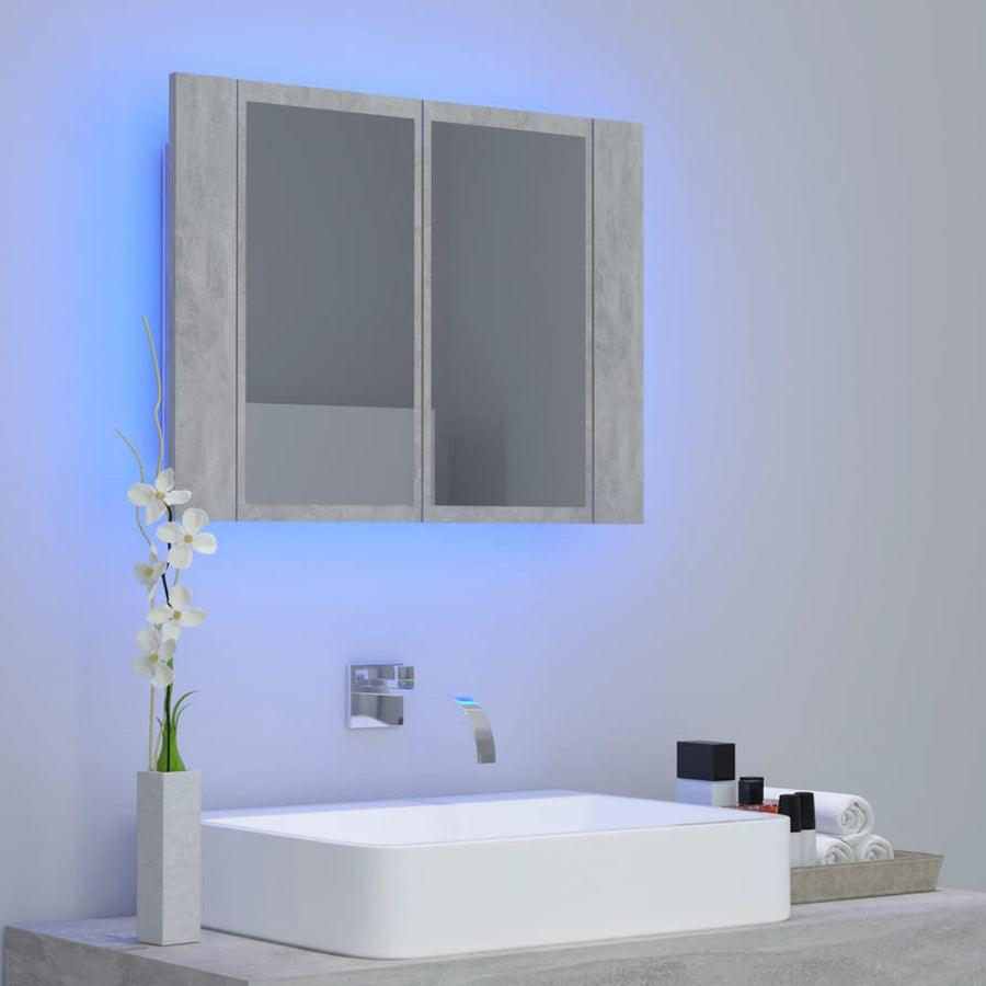 Badkamerkast Met Spiegel En Led 60X2X45 Cm Acryl Betongrijs