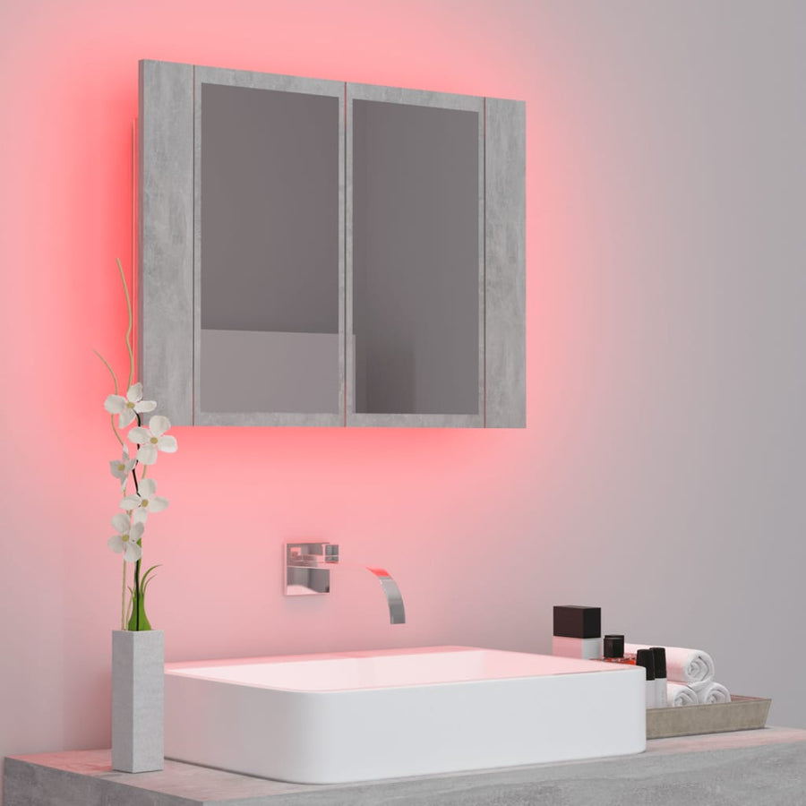 Badkamerkast Met Spiegel En Led 60X2X45 Cm Acryl Betongrijs