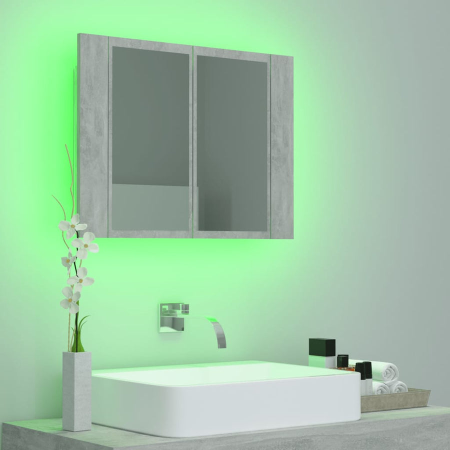 Badkamerkast Met Spiegel En Led 60X2X45 Cm Acryl Betongrijs
