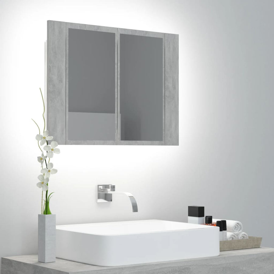 Badkamerkast Met Spiegel En Led 60X2X45 Cm Acryl Betongrijs