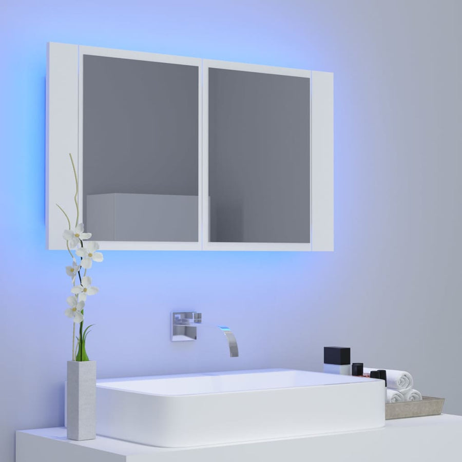 Badkamerkast met spiegel en LED 80x12x45 cm acryl wit Wit