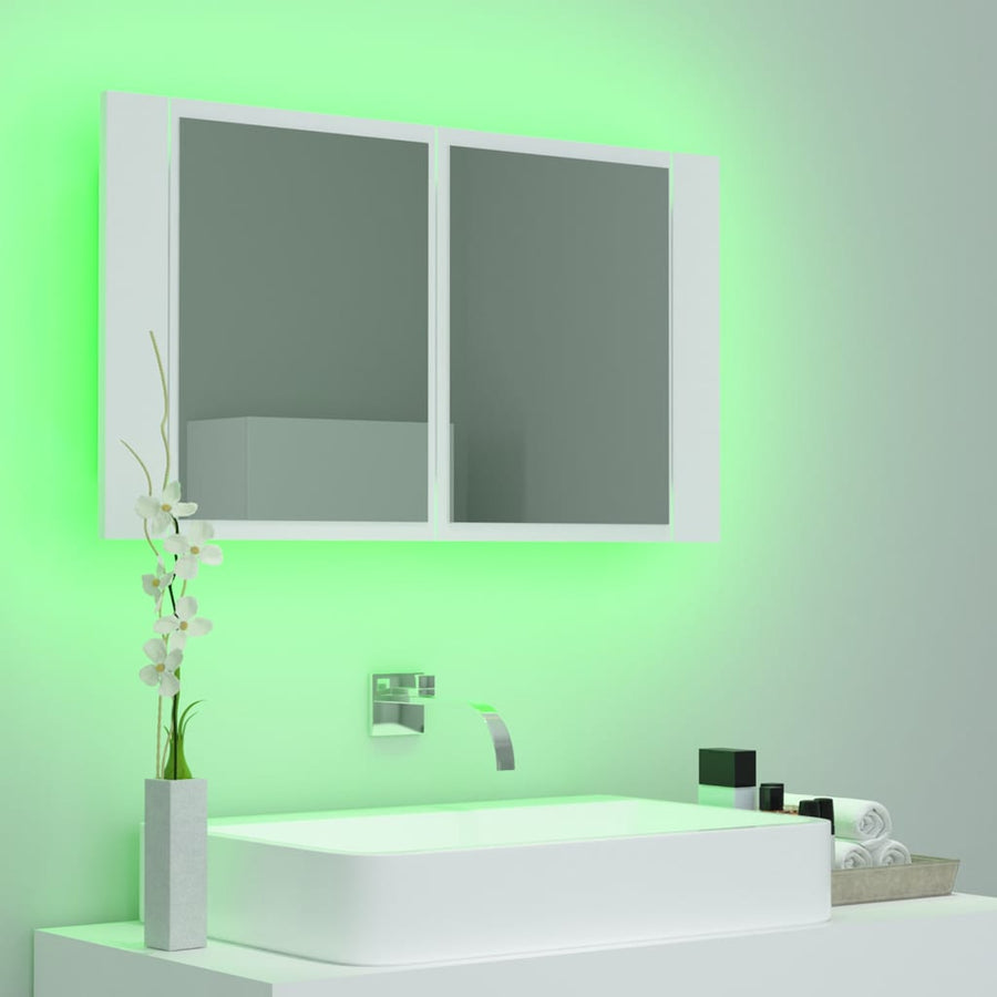 Badkamerkast met spiegel en LED 80x12x45 cm acryl wit Wit