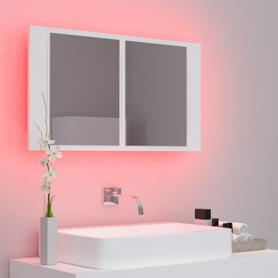 Badkamerkast met spiegel en LED 80x12x45 cm acryl wit Wit