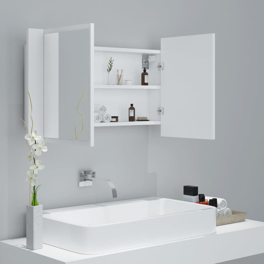 Badkamerkast met spiegel en LED 80x12x45 cm acryl wit Wit