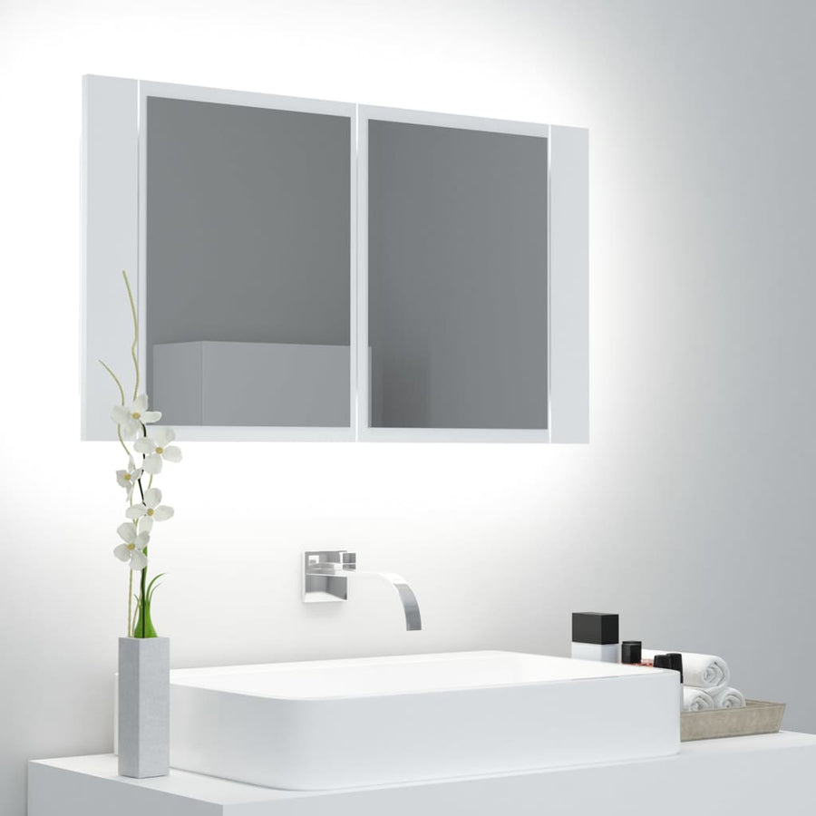 Badkamerkast met spiegel en LED 80x12x45 cm acryl wit Wit