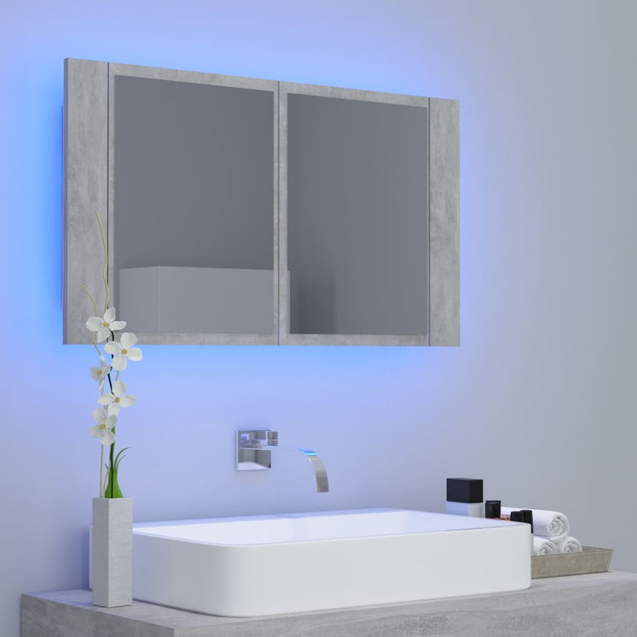Badkamerkast met spiegel en LED 80x12x45 cm acryl betongrijs Betongrijs