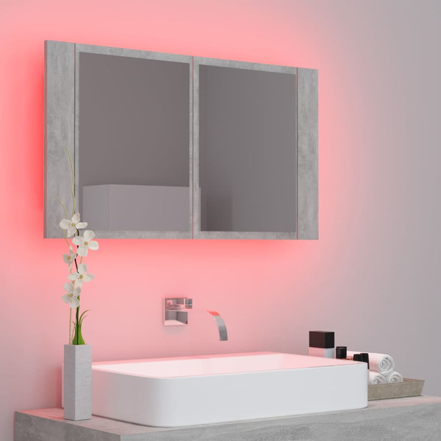 Badkamerkast met spiegel en LED 80x12x45 cm acryl betongrijs Betongrijs