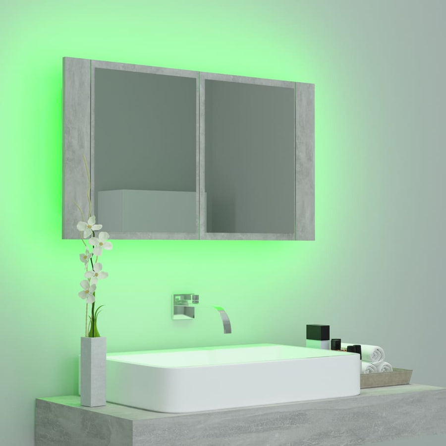 Badkamerkast met spiegel en LED 80x12x45 cm acryl betongrijs Betongrijs