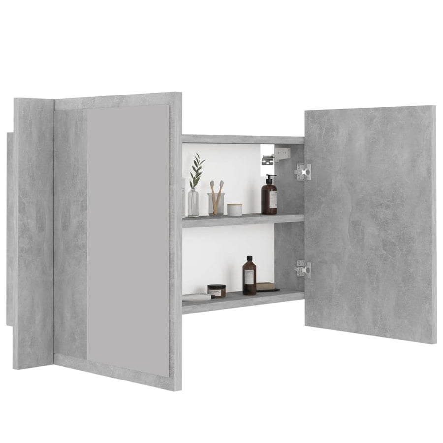 Badkamerkast met spiegel en LED 80x12x45 cm acryl betongrijs Betongrijs