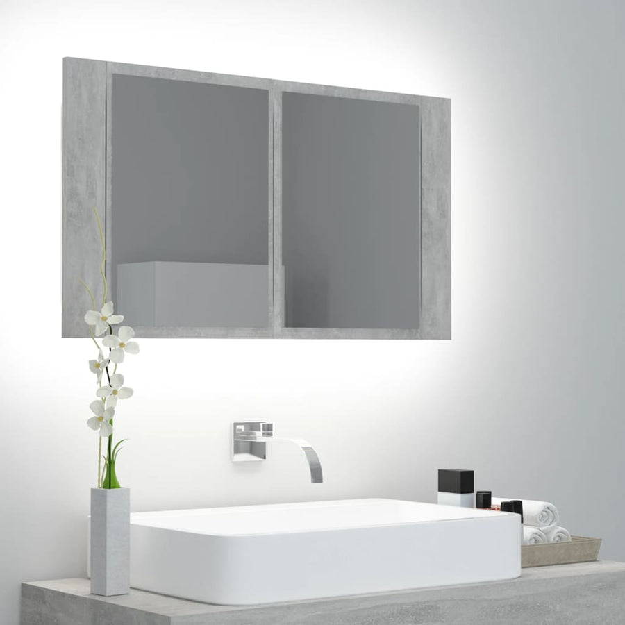 Badkamerkast met spiegel en LED 80x12x45 cm acryl betongrijs Betongrijs