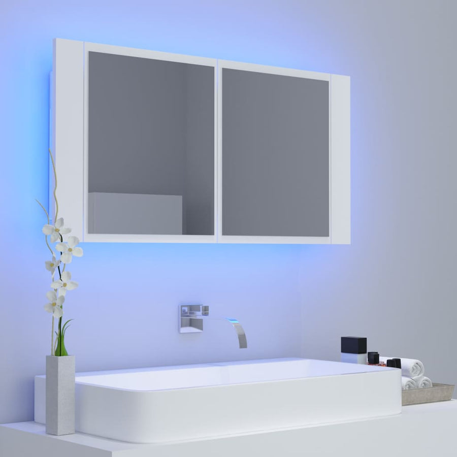Badkamerkast met spiegel en LED 90x12x45 cm acryl wit Wit