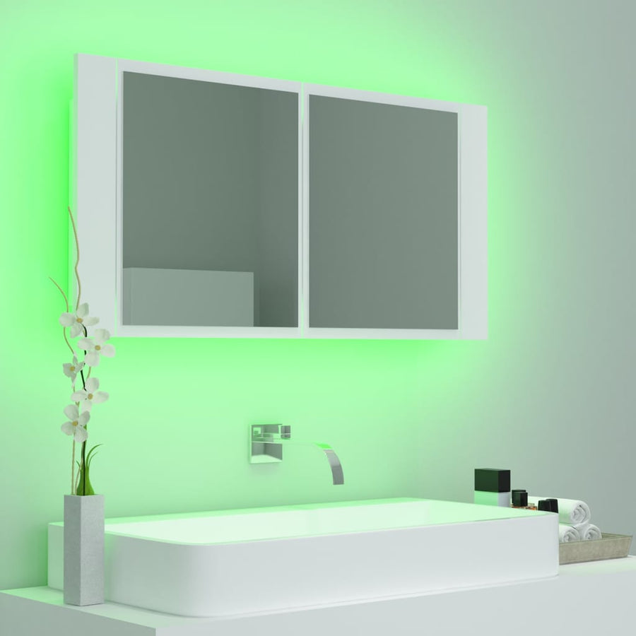 Badkamerkast met spiegel en LED 90x12x45 cm acryl wit Wit
