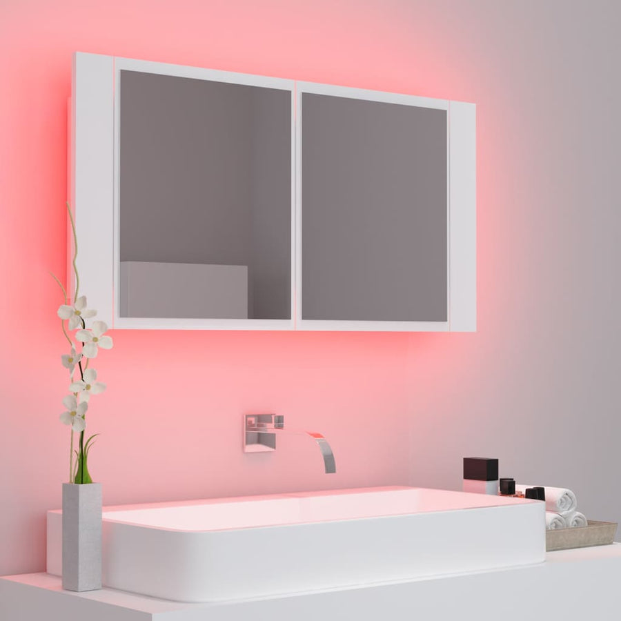 Badkamerkast met spiegel en LED 90x12x45 cm acryl wit Wit